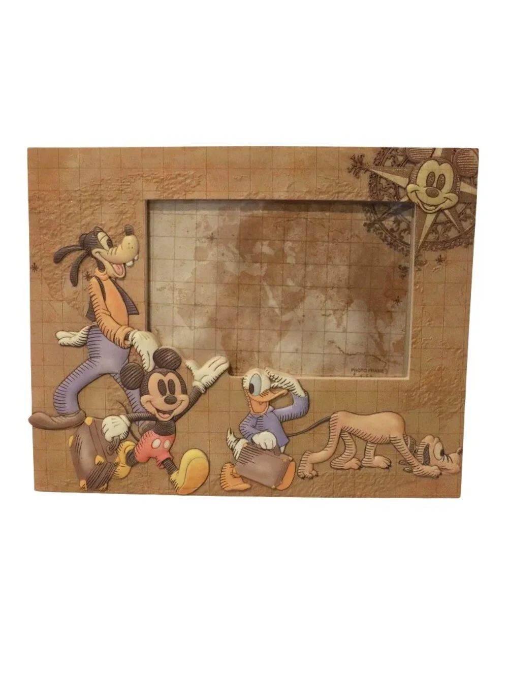 Vintage Disney Mickey Donald Goofy Pluto Travel Compass 4x6 Picture Frame